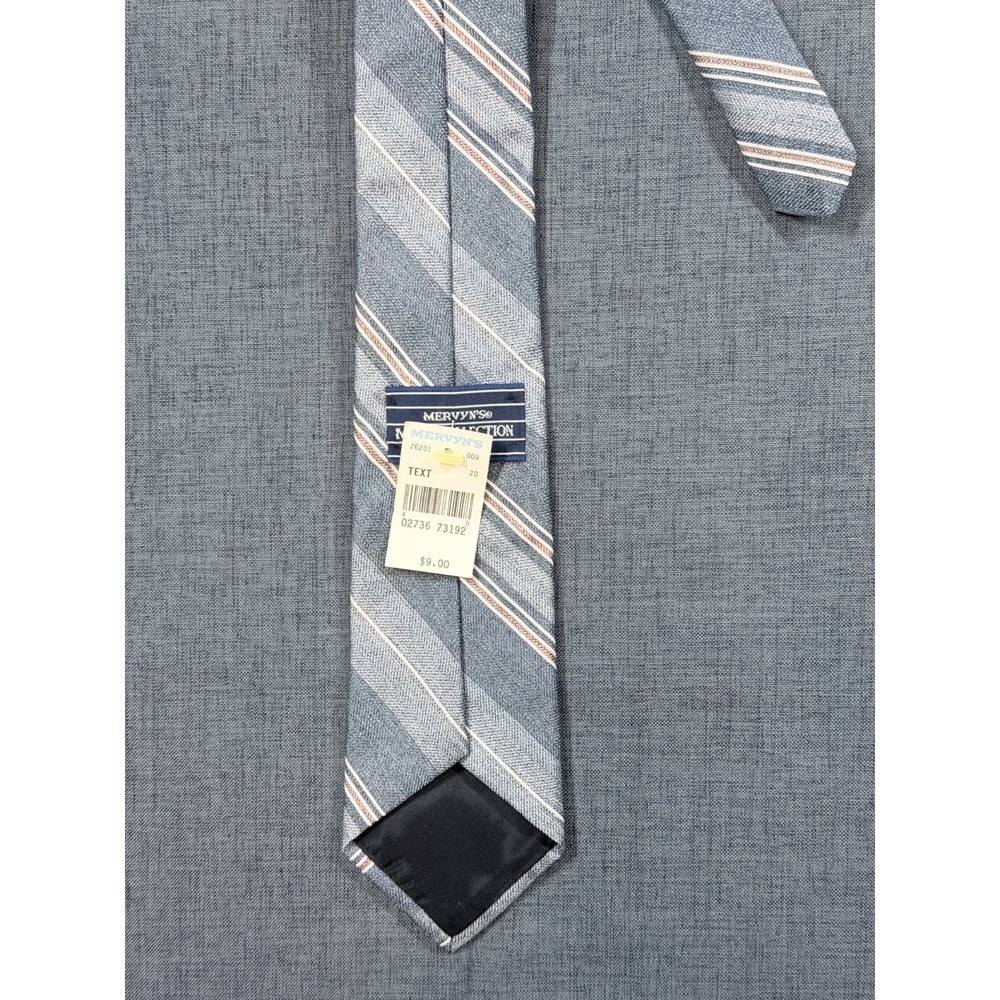 Vintage Mervyns Collection Tie Blue Gray Striped Polyester Classic USA - Picture 4 of 6
